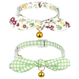 Tucnoeu Pack of 2 Cat Collars with Removable Bow, Adjustable Cat Collar with Bell