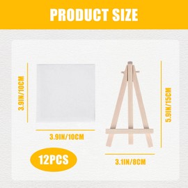 Mini Canvas Easel Wood, 12 Pieces Mini Canvas with Easel, Mini Easel Set, Mini Easels with Canvas, Mini Easel Wood with Canvas for Display, Table Decoration, Painting, Crafts