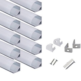hunhun 10-Pack 3.3ft/1Meter V Shape LED Aluminum Channel System with Milky Cover, End Caps and Mounting Clips, Aluminum Profile for LED Strip Light Installations, Very Easy Installation