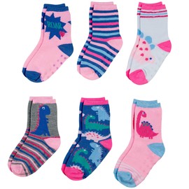 PEAK 2 PEAK Unisex Infant, Baby and Toddler 6-Pack assorted Ankle Socks - Designs and Colors (Dinosaur, 12-24 Months)