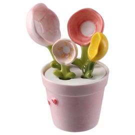 hobbyme Sunflowers Measuring Spoons and Cups Set, Cute Ceramic Measuring Spoons, Baking Sunflowers Measuring Spoon with Holder for Milk Powder Sugar Salt Wet Dry Ingredients