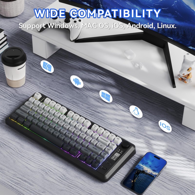 ZIYOU LANG M75 Wireless Gaming Keyboard, RGB Backlit Rechargeable 2000mAh