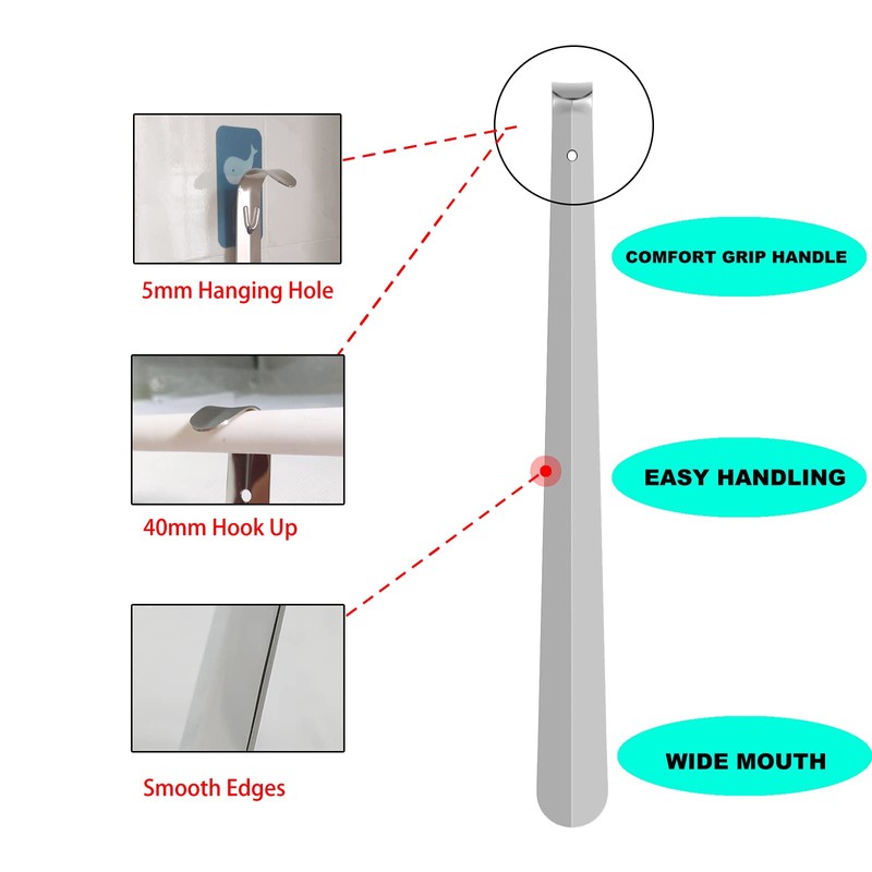Shoe Horn Long Handle for Seniors,16.5" Long Metal Shoehorns for