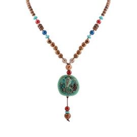 MINACHI Boho Wooden Beads Long Necklace with Elephant Pendant, Unique Jewelry Gift for Women