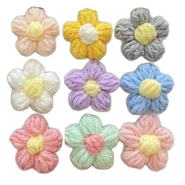 Yeesabella 9PCS Crochet Flowers, 1.6 Inch Sew On Patches Floral Flowers, Handmade Cute Knitted Crocheted Flower Petals Floral for DIY Hair Headbands Clothes Embellishments Party Decor Craft