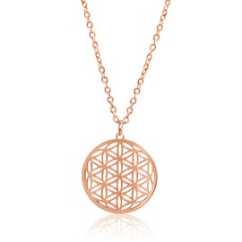 Nuoli® Beautiful Flower of Life Necklace (45 + 5 cm) for Women with Flower of Life Pendant, Stainless Steel, Rose-Gold