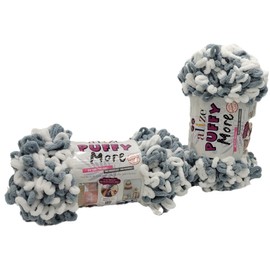 300 g Ilkadim Export Puffy More Knitting Wool, Finger Knitting Yarn, 2 x 150 g Finger Knit, Wool Multicoloured, Super Bulky, Loop Wool, Knitting without Needle (White Grey 6558)