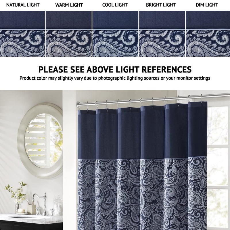 Madison Park Aubrey Shower Curtain Paisley Jacquard Pieced Microfiber Faux