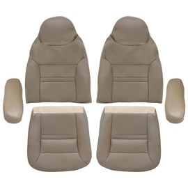 SecosAutoparts Driver & Passenger Side Bottom & Top Lean Back & Armrest Leather Seat Covers Tan Compatible with Ford Excursion Limited XLT 2000 2001