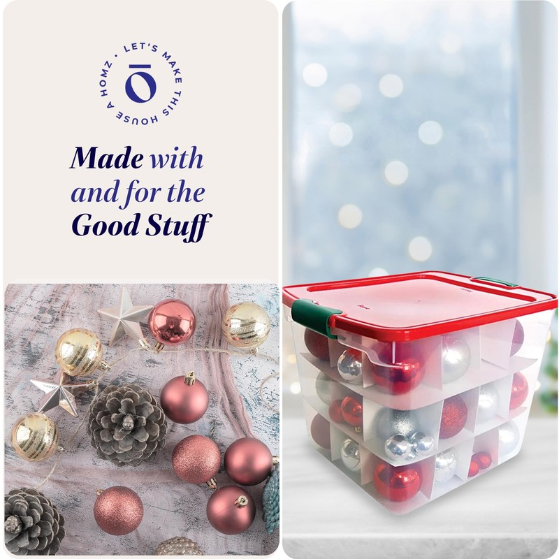 HOMZ 4-Pack Holiday Tote, Clear Plastic Storage Bins w/ Lids