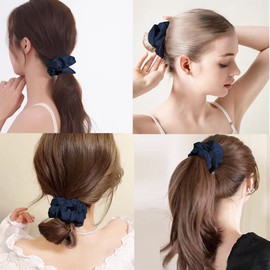 Silk Hair Elastic Scrunchie Silk Scrunchie 100% Silk Hair Accessories, Hair Closure, Ponytail, Simple, Cute, Fashion Miscellaneous, Women's, Sleeping, Before Sleeping, Silk, Compact, Wedding (09 Navy)