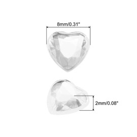MECCANIXITY 60 Pcs Acrylic Heart Rhinestone, 8mm Flat Back Plastic Gems Jewelry Stickers for Craft Bead Face Painting Costume Jewelry Making, White