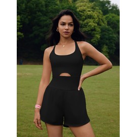 SENSERISE Womens Workout Rompers Athletic Romper Running Onesie One Piece Exercise Jumpsuits Gym Yoga Outfits(Black,M)