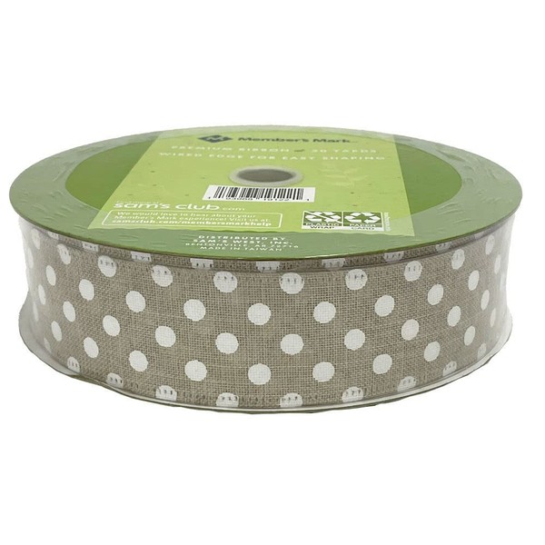 Premium Wired Ribbon 50 Yards 1.5 in Width, Brown Polka