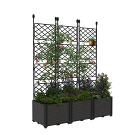 Garvee 3 PCS Plastic Plant with Trellis, Raised Garden Bed with Trellis Planter for Climbing Plant Outdoor Raised Box Privacy Screen for Patio Balcony,Planter for Backyard Patio