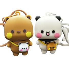 YOKUSHI 2PCS Bubu and Dudu Cute Keychains, Kawaii Cartoon Statue Bears Figurine Couple Key Chains for Women Couple Backpacks Valentine's Day Gifts (Backpack)