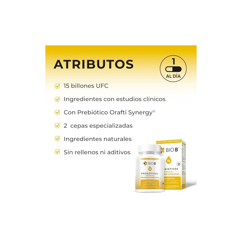 BIO B Probióticos Prenatal 15 Billones UFC Prebióticos 30 Cáps