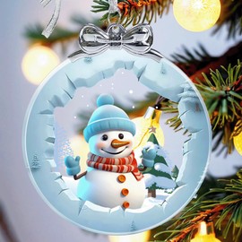 Snowman Stained Glass Ornament - Hanging Ornaments for Christmas Tree, Christmas Ornaments Xmas Decorations, Holiday Keepsake Present Exchange Ideas