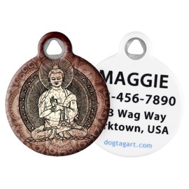 Dog Tag Art Buddha Religious Pet ID Tag for Dogs and Cats, Silent Polymer Coated Stainless Steel Nametag with Customized Identification Information - Small .875" Diameter