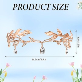 WEXFFU Elegant Tiara for Women, Wedding Tiaras for Bride with Leaf & Rhinestone Hanging, Princess Crown, Wedding Headband Bride Tiara for Bride Bridesmaid Girls (Gold)