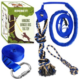 HOKINETY Dog Hanging Bungee Tug Toy: Interactive Tether Tug-of-War for Pitbull Small to Large Dogs to Exercise and Training Equipment - Outdoor Tree Tugger Dog Rope Toy with 2 Chew Rope Toys - Blue