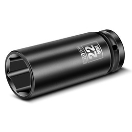 MTO 1/2" Drive 22mm Deep Impact Socket, 6 Pt. Metric Socket, CR-MO Steel & Anti-Corrosion Coating for Heavy-Duty Use