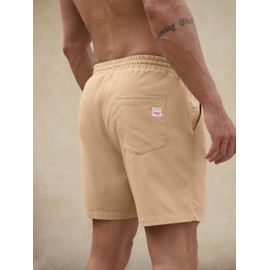 PLEPAN Mens 5 Inch Linen Shorts - Casual Elastic Waist Drawstring Summer Beach Shorts with Pocket Khaki Large