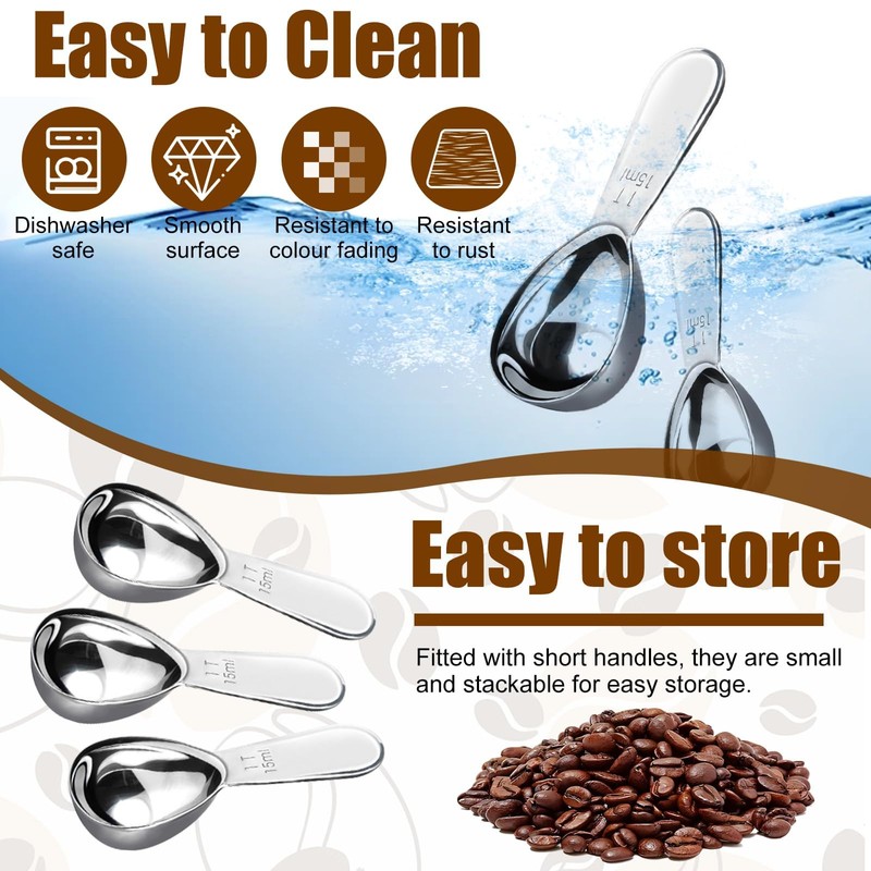 3Pcs Stainless Steel Coffee Scoop 9.5 x 4 cm 15ml