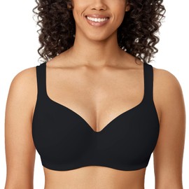 DELIMIRA Women's Balconette Bra Plus Size Full Coverage Tshirt Seamless Underwire Bras Back Smoothing Black 36DD
