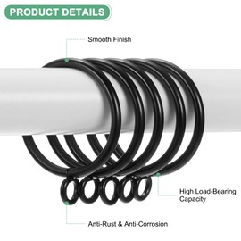 M METERXITY 30-Pack Black Curtain Rings with Eyelet, Rustproof Metal Rings for Curtain Rods, 1.25 Inch Interior Diameter Drapery Rings for Curtain Rods for Hanging Drapes/Hats/Towels