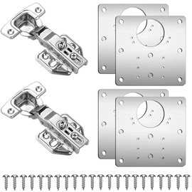 2PCS Full Overlay Soft Close Hinges with 4PCS Hinge Repair Plates, Stainless Steel Cabinet Hinge Repair Kit for Kitchen Cupboard Door