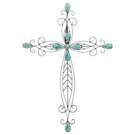 Dicksons Filigree Black Turquoise Stones 20 Inch Metal Decorative Hanging Wall Cross