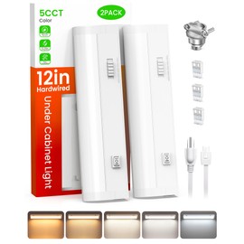ALUSSO LIGHTING® 12 Inch LED Under Cabinet Lighting Hardwired Plug in UL Listed, 5CCT Color Selectable 2700K/3000K/3500K/4000K/5000K Dimmable, Linkable 510LM Under Counter Lights for Kitchen, 2 Pack