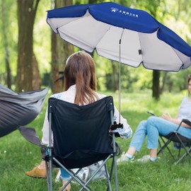 AMMSUN XL Chair Umbrella with Universal Clamp Adjustable 52 inches and 360-degree Swivel UPF 50+, Portable Clamp on Camping or Beach Chair, Stroller, Wheelchair, Golf cart, Blue, Large-sized