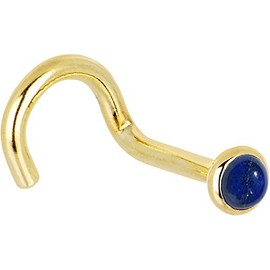 Body Candy Solid 14k Yellow Gold 2mm Lapis Lazuli Right Nose Stud Screw 18 Gauge 1/4"