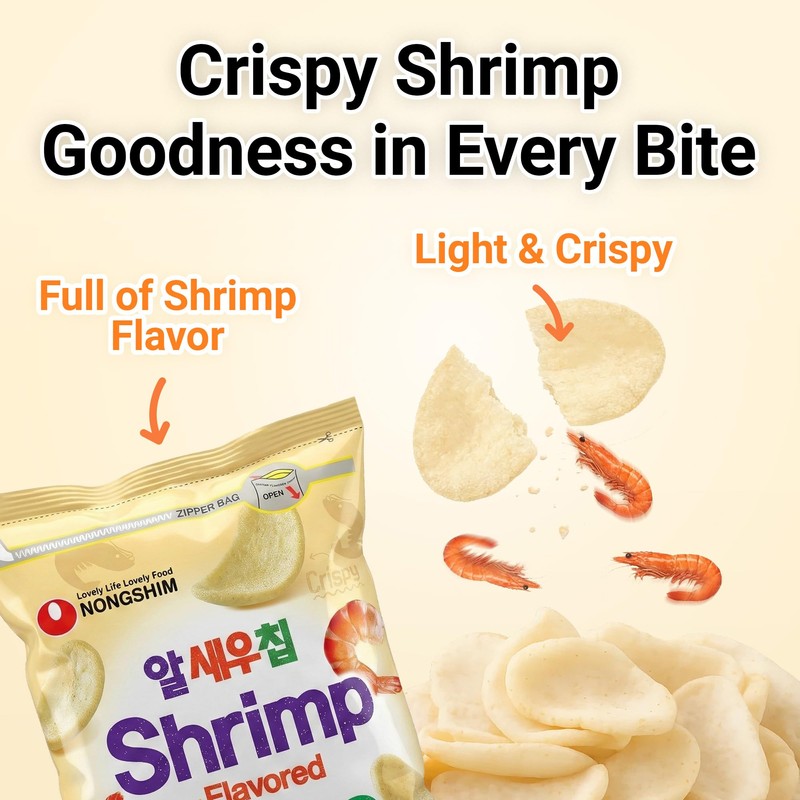 Nongshim Shrimp Flavored Chips, Light and Crispy Seafood Snack, Savory
