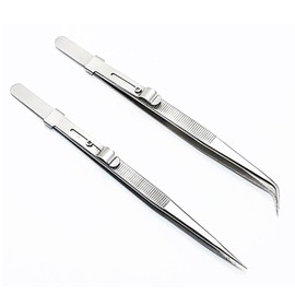 ST TS Precision Slide Lock Straight & Curved Tweezers Set of 2 Plastic Model Hobby Tools Jewelry (Straight & Curved)