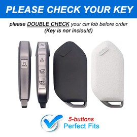 Montague Key Fob Cover for KIA with Leather Keychain, Premium TPU Key Case Shell for Kia Telluride, Sorento, K5 GT-Line Remote Smart Key Fob Protector (5 Buttons, Black-Gold)