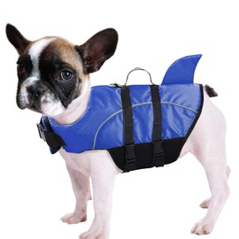 Queenmore Ripstop Dog Life Jacket Shark Life Vest for Dogs, Safety Lifesaver with High Buoyancy and Lift Handle for Small and Medium Breeds（Blue S）