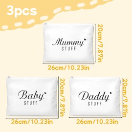 3pcs New Mum Gifts, Baby Shower Gifts for Mum, Gift for a Family of Three Mummy to be Gifts Cosmetic Bags Canvas Pouch Bags with Zipper
