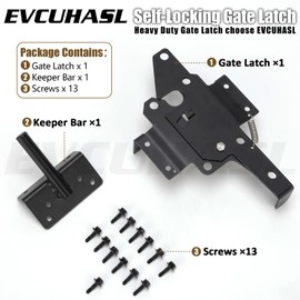 EVCUHASL Self Locking Gate Latch, Heavy Duty Post Mount Automatic Gravity Gate Lock Door Latch, Gate Hardware for Secure Pool/Yard/Garden, Steel, Black Finish