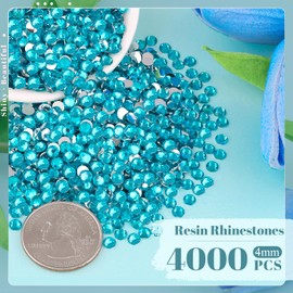 4000PCS 4mm Resin Rhinestones in Bulk (Indicolite), Bedazzling Flatback Crystals for Crafts DIY Nail Decoration, Gems Charms for Tumbler Shoes Clothing Fabric with Pickup Pen and Tweezers