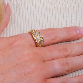 TJC White Diamond Dome Ring for Women Vintage for Wife Girl Friend in Platinum and Yellow Gold Plated 925 Sterling Silver Size T April Birthstone