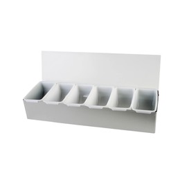 TrueCraftware- 6 Compartment Condiment Dispenser Garnish Tray Bar Caddy Stainless Steel Body with Acrylic Hinged White Color Lid- Condiment Server Caddy Bar Garnish Holder Bar