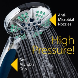Hotel Spa Notilus Antimicrobial High Pressure Luxury Hand Shower - 6 Settings, Antimicrobial Anti-Clog Nozzles and Grip, Metal Fittings, Stainless Steel Hose/All-Chrome Finish/Top American Brand, 4.3"