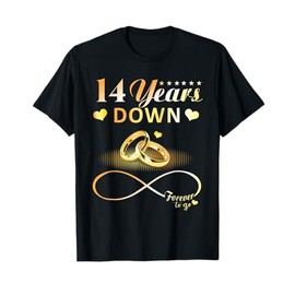 14 Years Down Forever To Go Couple 14th Wedding Anniversary T-Shirt