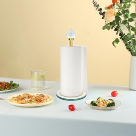 Paper Towel Holder Stand,Gold Countertop Paper Towel Roll Dispenser Holders with Round Base, Tissue Countert Filled with Crystal Sparkly Crushed Diamonds House Decor for Kitchen Bathroom，Heavy Weight