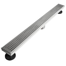 Neodrain 28-Inch Linear Shower Drain with Removable Quadrato Pattern Grate, Brushed 304 Stainless Steel Rectangle Shower Floor Drain,Linear Drain with Leveling Feet,Hair Strainer