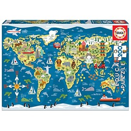 Educa 19292, World Map, 200 Piece Puzzle for Adults and Children from 6 Years, Map