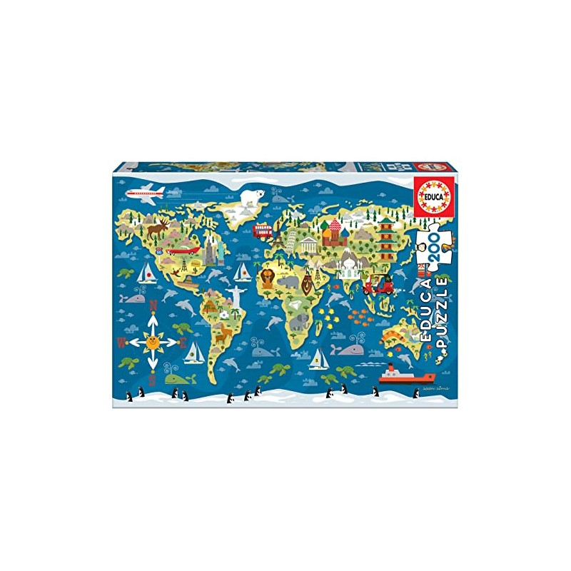 Educa 19292, World Map, 200 Piece Puzzle for Adults and